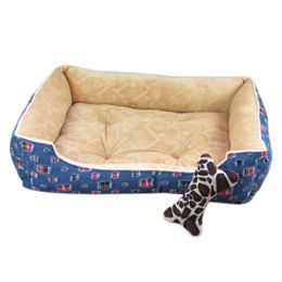 Fashion Pet Bed Pet House Rectangle Doghouse Kennel for Small Cat Dog Blue+Beige