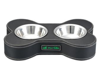 Fashion Animal Dog Dishes Bowl Stainless Steel Pet Double Bowl BLACK