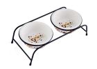 Simple Style Iron Frame Ceramics Double Bowls Pet Bowls Dong Bowls