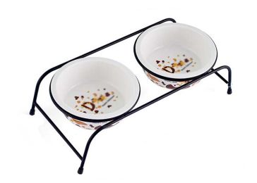 Simple Style Iron Frame Ceramics Double Bowls Pet Bowls Dong Bowls
