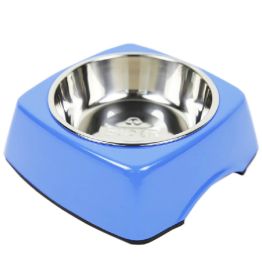 Pet Bowl Dogs/Cats Bowl with Stainless Steel Eating Surface Blue, Large