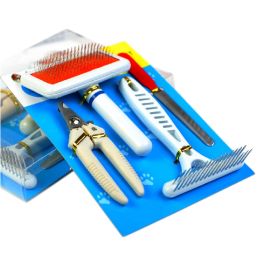 Pet Care Set, Four-piece: Stainless Steel Rake, Brush, Nail Clippers, File