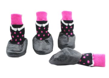 [Rose Dots] Non-slip Waterproof Adjustable Stretchy Dog Boot Pet Shoes(5#)