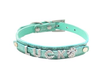Letter Adjustable Rhinestones Studded Dog Collar Pet Collar(11~14 In, Sky Blue)