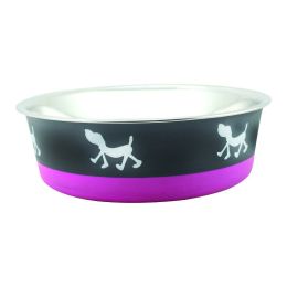 Stainless Steel Pet Bowl with Anti Skid Rubber Base and Dog Design, Large, Gray and Pink-Set of 4