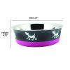 Stainless Steel Pet Bowl with Anti Skid Rubber Base and Dog Design, Large, Gray and Pink-Set of 4