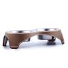 Plastic Framed Double Diner Pet Bowl in Stainless Steel, Large, Gold and Silver-Set of 4