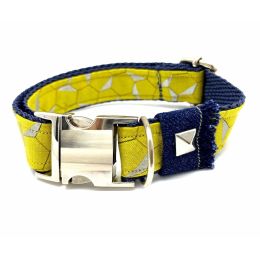 Mustard honeycomb frayed denim dog collar