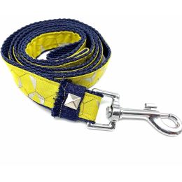 Mustard honeycomb frayed denim dog leash