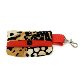 Leopard dog waste bag holder with red suede lining