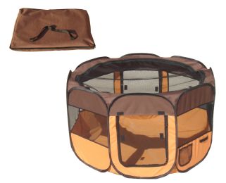 All-Terrain' Lightweight Easy Folding Wire-Framed Collapsible Travel Pet Playpen (Color: Brown/Orange, size: Medium)