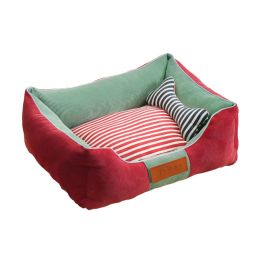 Detachable House Stylish Pet Bed Pet House Kennel,Pet Bolster Bed (Color: Red/Teal)