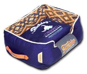 Touchdog 70's Vintage-Tribal Throwback Diamond Patterned Ultra-Plush Rectangular-Boxed Dog Bed (Color: Blue, size: Medium)