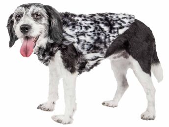 Pet Life  Luxe 'Paw Dropping' Designer Gray-Scale Tiger Pattern Mink Fur Dog Coat Jacket (Color: Black/White, size: Extra Small)
