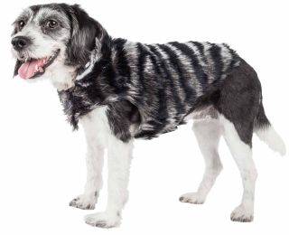 Pet Life  Luxe 'Chauffurry' Beautiful Designer Zebra Patterned Mink Fur Dog Coat Jacket (Color: White/Black, size: Extra Small)